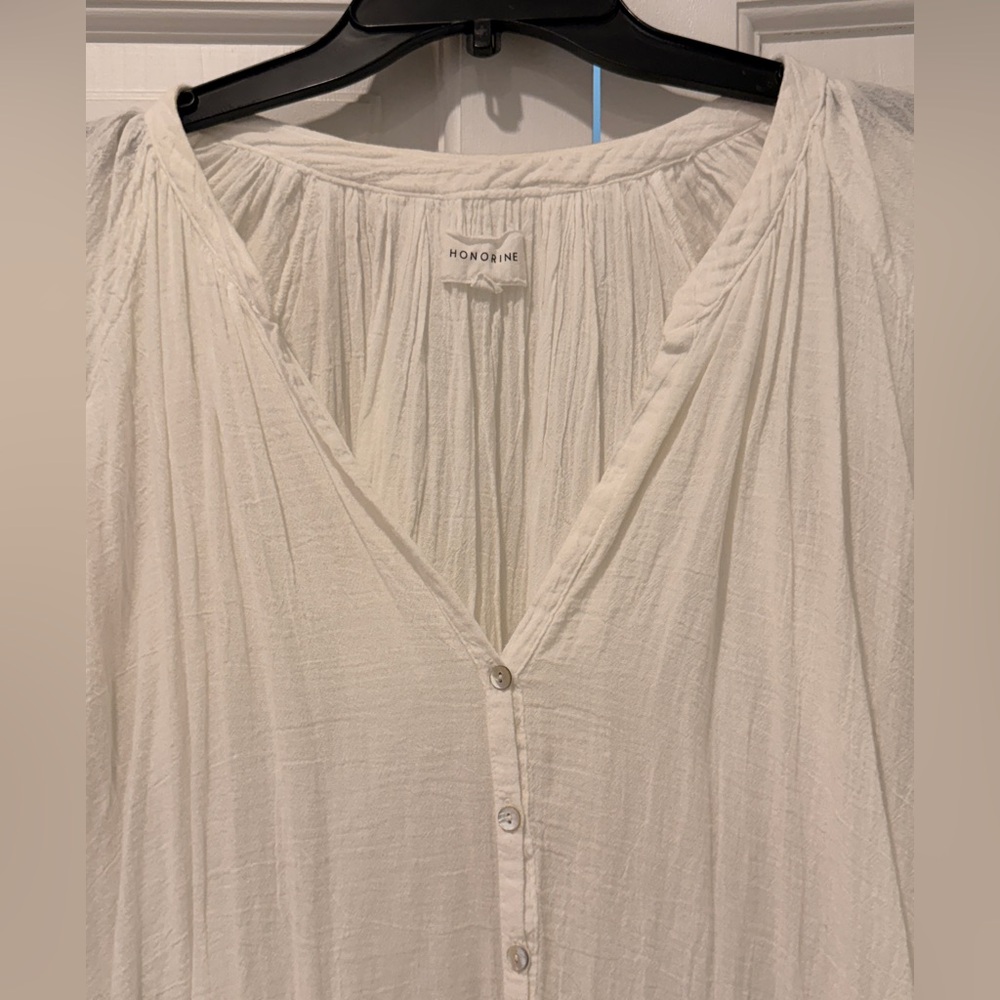 Honorine White Cotton Boho Short Dress Size L Beach Vacation Swim Coverup - Picture 2 of 8